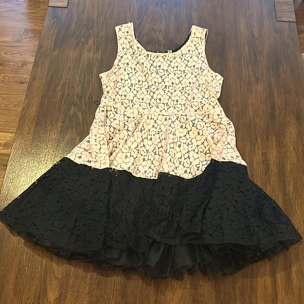 Knit Works Girls Black and Pink Lace Dress